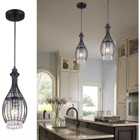 Modern Industrial Crystal Ceiling Pendant Hanging Light E26 Adjustable Height - Picture 5 of 6